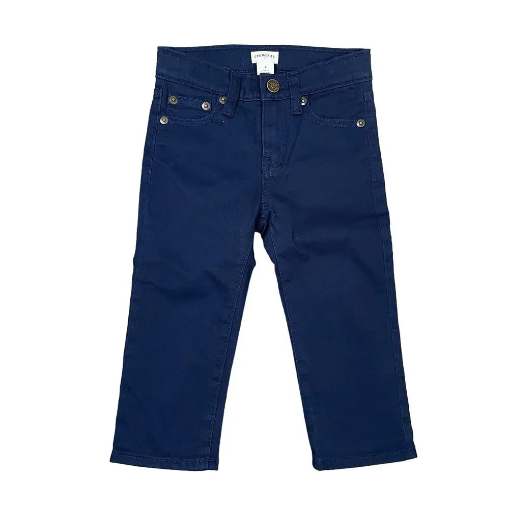Crewcuts Pants Boys 2T Navy Slim Straight Stretch Plaid Lined Classic Preppy